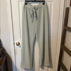 Wide Leg Women's Pants in Light Sage - Casual Tie Waist